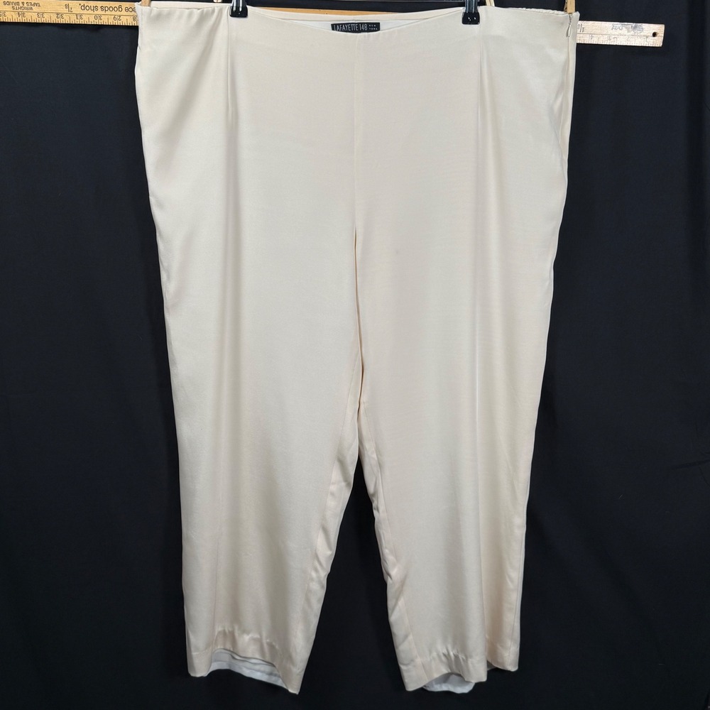 Lafayette 148 Ivory Silk Straight Leg Side Zip Trousers Flat Front Womens 20